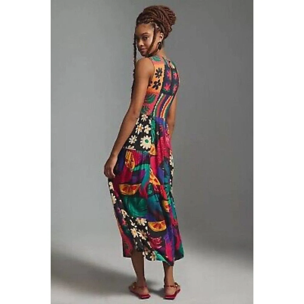 Anthropologie Farm Rio Sleeveless Patchwork Print Daises Midi Dress Size 1X - Picture 5 of 7
